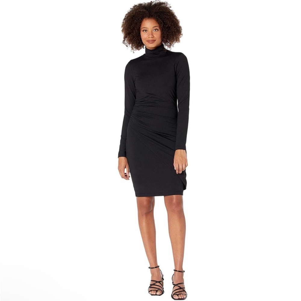 SUSANA MONACO MOCK NECK OVERLAP GATHERED DRESS